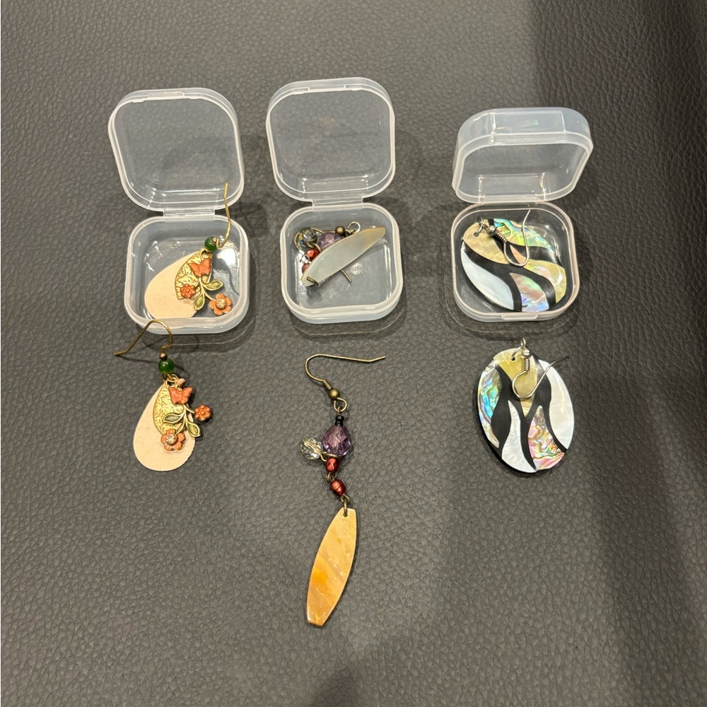 Boho Artisan Earring Bundle – Floral, Gemstone & Mother of Pearl (3 Pairs)